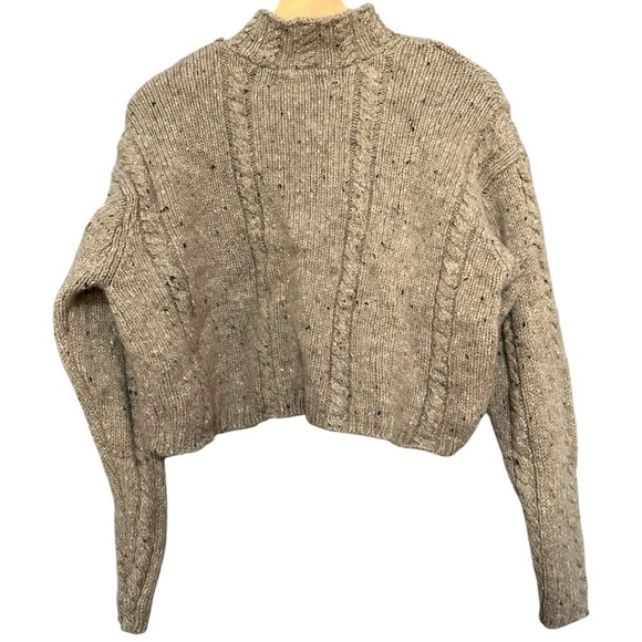 The Limited Vintage Women’s M Oatmeal Tan Marled Wool Hand Knit Cropped Sweater - Picture 3 of 6